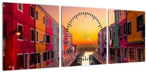 Kép - Naplemente, Burano sziget, Velence, Olaszország (órával) (90x30 cm)