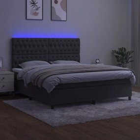 sötétszürke bársony rugós és LED-es ágy matraccal 180x200 cm