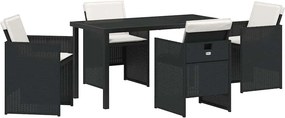 vidaXL Kert étkező szett párnával 5 pcs Fekete polirattan