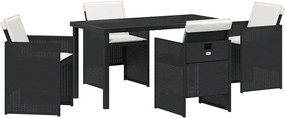 vidaXL Kert étkező szett párnával 5 pcs Fekete polirattan