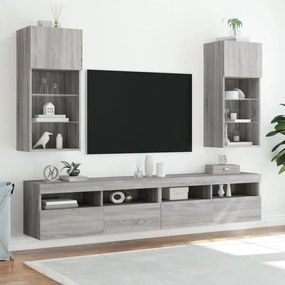 szürke sonoma színű TV-szekrény LED-lámpákkal 40,5x30x90 cm