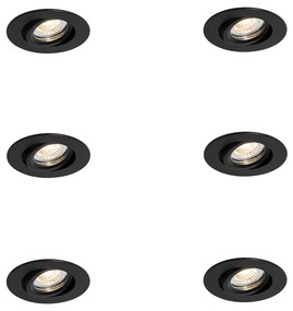 6 db-os fekete dönthető beépíthető spotlámpa szett 6,5 cm LED-del IP54 ultra vékony - Pupil