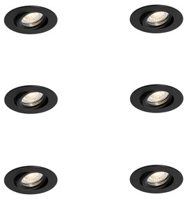 6 darabos süllyesztett spotlámpa készlet fekete dönthető 6,5 cm LED-del IP54 Ultra Slim - Pupil