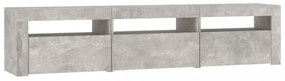 betonszürke TV-szekrény LED lámpákkal 180x35x40 cm