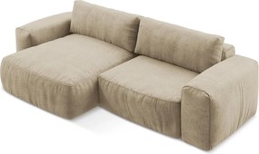 Világosbarna zsenília kinyitható sarokkanapé (bal oldali-heverő résszel) Kuki – Makamii