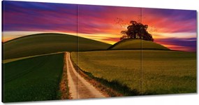 Vászonkép 120x60 Naplemente Hegyek Fa