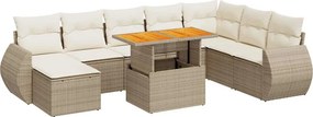 vidaXL 9 részes bézs polyrattan kerti ülőgarnitúra párnákkal