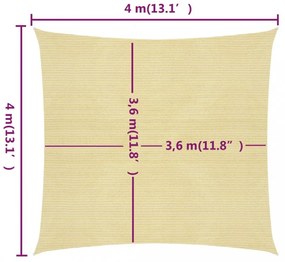 bézs HDPE napvitorla 160 g/m² 4 x 4 m