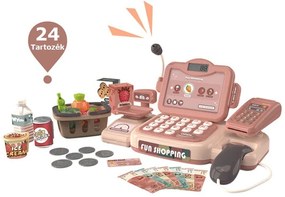 ProCart® Játék pénztár, 32x16x15 cm, mikrofon, szkenner, hangfelismerés, számólógép, bevásárló kosár