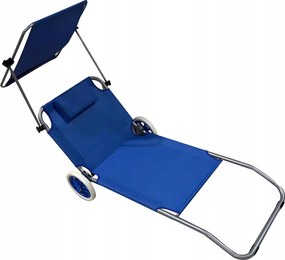 Strand Napozóágy Gurulós Napellenzővel, Kék