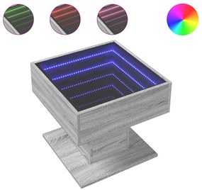 Szürke sonoma szerelt fa dohányzóasztal LED-del 50 x 50 x 45 cm