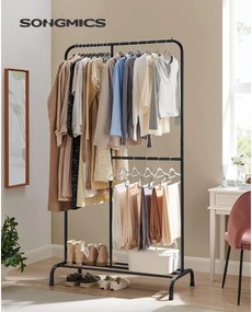 Ruhatartó, ruhaállvány állítható akasztórúddal, fekete