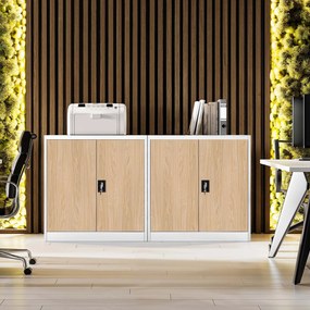 Alacsony fém irattartó szekrény BEATA, 900 x 930 x 400 mm, Eco Design: fehér/ sonoma tölgy