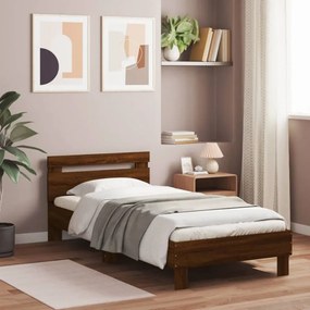 barna tölgy színű fejtámlás ágykeret matrac nélkül 75 x 190 cm