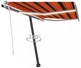 narancs és barna kézzel kihúzható LED-es napellenző 300x250 cm