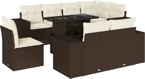 vidaXL 9 részes barna polyrattan kerti ülőgarnitúra párnákkal