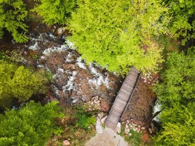Fotográfia Small wooden bridge over river in, SStajic, (40 x 30 cm)
