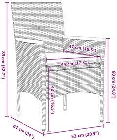 7 Darabos Kerti Étkezőszett Párnás Szürke Poly Rattan