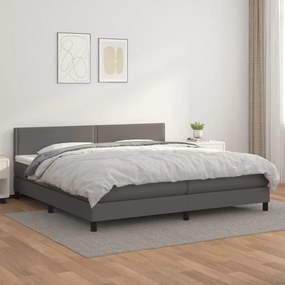 szürke műbőr rugós ágy matraccal 200 x 200 cm