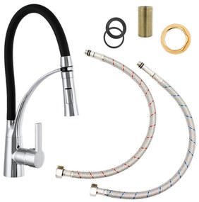 Gamma Nexo, szabadon álló magas konyhai csaptelep rugalmas karral és spray-vel, fekete matt-fényes króm, GMA-BNO-CH