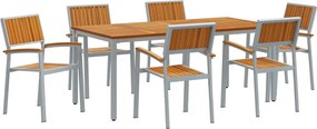 vidaXL Kert étkező szett 7 pcs Szürke Tömör Akácfa