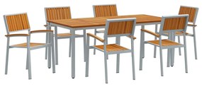 vidaXL Kert étkező szett 7 pcs Szürke Tömör Akácfa