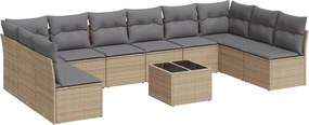 vidaXL 11 részes bézs polyrattan kerti ülőgarnitúra párnákkal