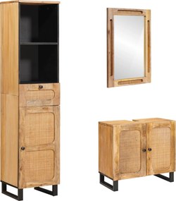 vidaXL Fürdőszoba szettek fiókkal 3 pcs Természetes Tömör Mangófát
