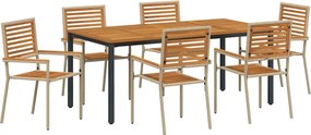 vidaXL Kert étkező szett 7 pcs Beige és barna polirattan