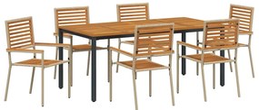 vidaXL Kert étkező szett 7 pcs Beige és barna polirattan