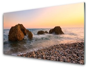 Üvegkép falra Coast Rocks tenger hullámai 120x60cm 2 fogas