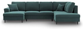 Petróleum színű bársony kinyitható tárolóhelyes sarokkanapé (jobb oldali-U alakú) Kyoto – Cosmopolitan Design
