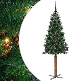 vidaXL Karcsú karácsonyfa 300 LED-del Zöld 180 cm PVC és tömör fenyőfa