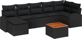 vidaXL Kerti Kanapé Szett tárolóval 8 pcs Fekete polirattan