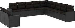 vidaXL 11 részes fekete polyrattan kerti ülőgarnitúra párnákkal