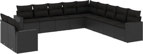 vidaXL 11 részes fekete polyrattan kerti ülőgarnitúra párnákkal