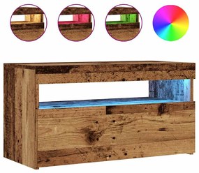 antik fa színű szerelt fa TV-szekrény LED-ekkel 75x35x40 cm