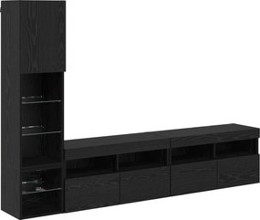 vidaXL TV faliszekrény leddel 4 pcs Fekete tölgy Faanyag