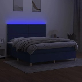 kék szövet rugós és LED-es ágy matraccal 160x200 cm