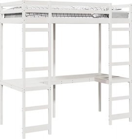 vidaXL Tetőtéri ágykeret Fehér 90 x 200 cm Tömör fenyőfa