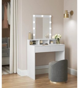 Fésülködőasztal, sminkasztal tükörrel fiókokkal, fehér 80x40x145cm
