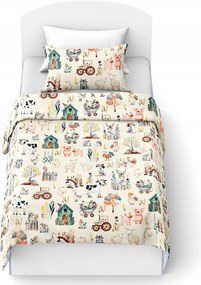Pamut ágynemű bölcsőhöz HAPPY FARM fehér Ágyneműhuzat mérete: 45 x 65 cm | 90 x 135 cm