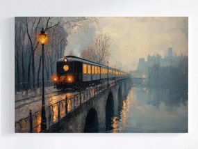 Poszter Város Híd Folyó Vasút Vonat Eső Köd 60x40