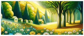 Kép - Falu sárga-zöld színekben (120x50 cm)