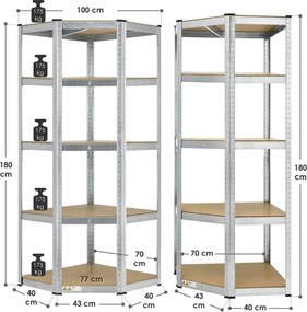 Sarokpolc garázsba 5 polc 180 x 70 x 40–70 cm 875 kg