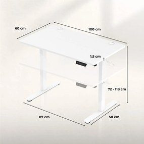Gamer asztal állítható magassággal, 100 x 60 x 72 cm fehér