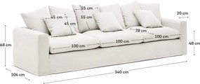 Fehér len kanapé 340 cm Nora – Kave Home
