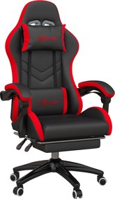 Vinsetto Ergonomikus Gamer Szék PU Bőrrel és Acélvázzal, Fejtámasszal és Állítható Magassággal, Dönthető Háttámlával és Lumbális Párnával, 65x65x121-1