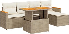 vidaXL 6 részes bézs polyrattan akácfa kerti ülőgarnitúra párnával