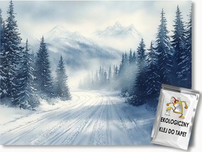 Fotótapéta Flizelina Tájkép Hegyek Út Erdő Tél Fagy Köd 200x140 ragasztó